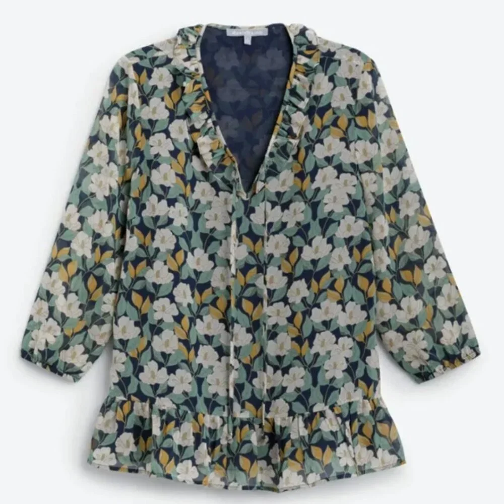 EUC✨ DANIEL RAINN navy women's XL Camila Ruffle Detail 3/4 sleeve Blouse - Picture 16 of 17